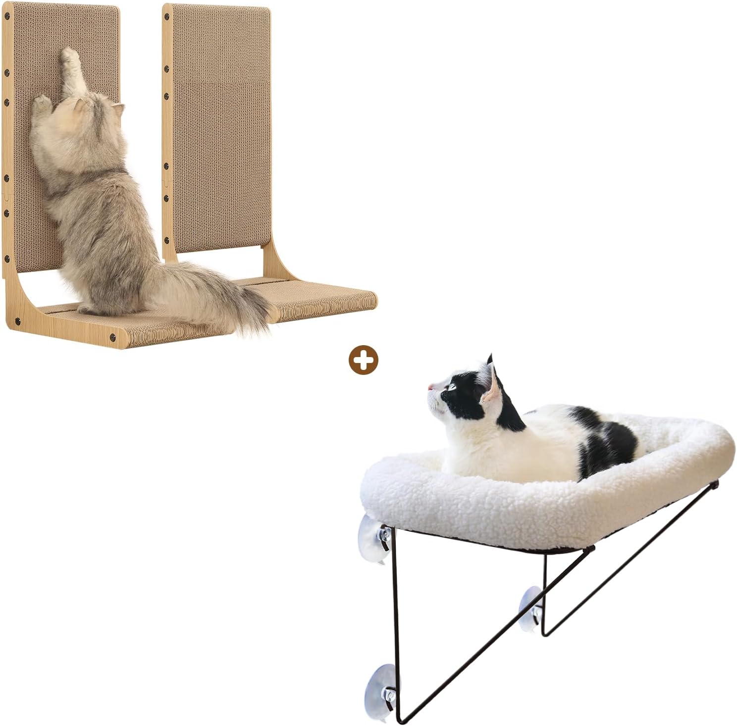Zakkart Cat Window Perch and 2-Pack Cat Scratching Board, 2 Item Bundle