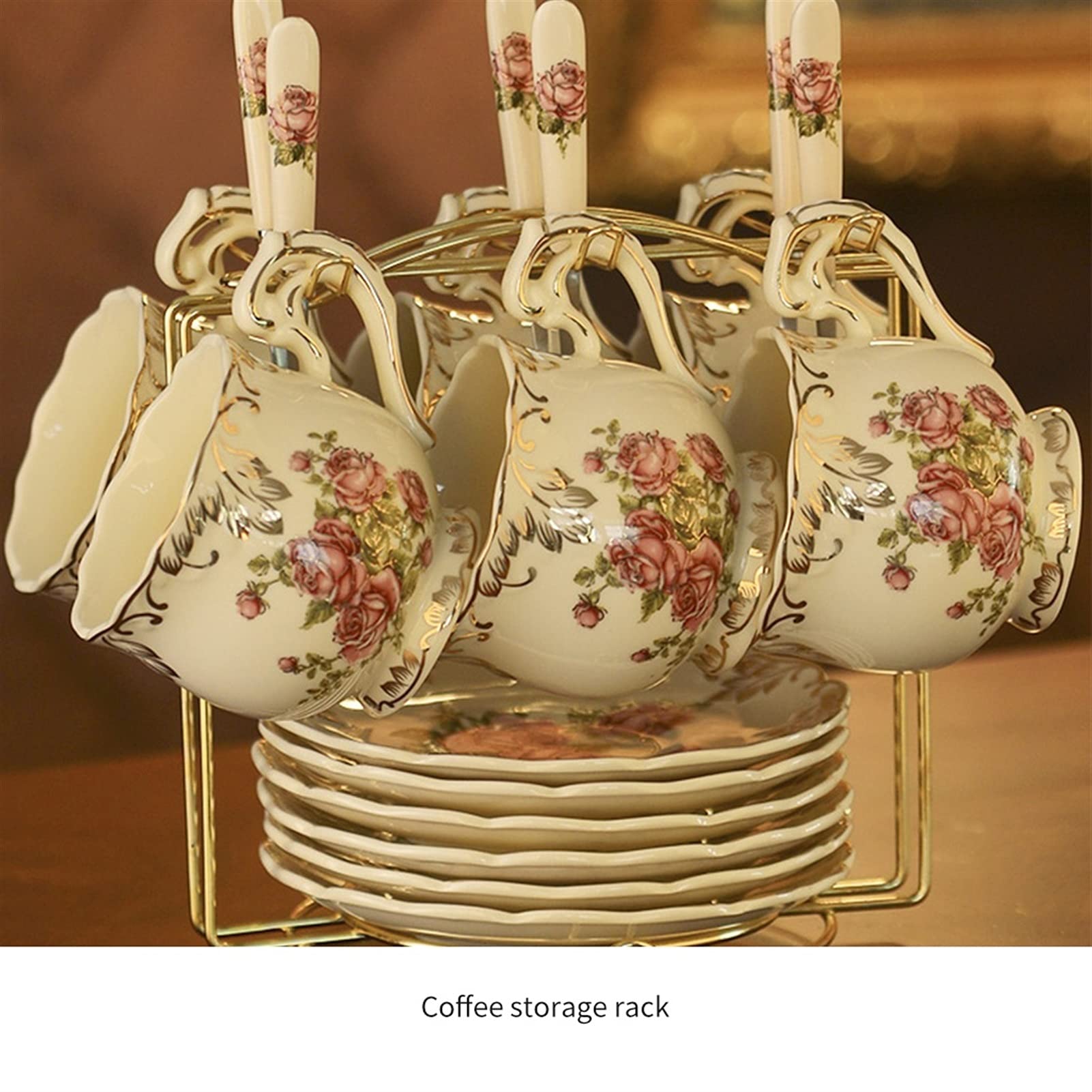 Zestawy filiżanek i spodków Europejski styl styl filiżanka kawy ceramiczna czerwona herbata filiżanka popołudniowa filiżanka herbaty kubek wakacyjny prezent Zestaw kubków (Color : C)