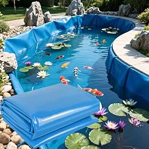 2x3m 4x4m 5x8m 6x7m 8x12m HDPE Fish-Safe Pond Liner for Koi Pool Fish Ponds Blue 0.16mm Thick Flexible Pond Membrane Tarp - UV Resistant3.3x19.7ft