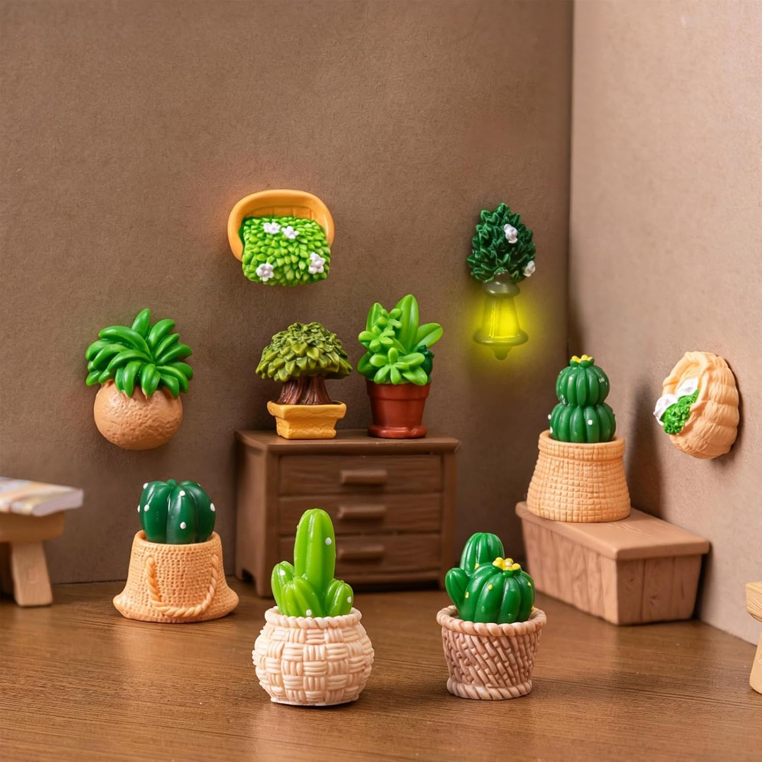 10-Piece Mini Potted Plant and Wall Décor Set, Dollhouse décor, Miniature Dollhouse Accessories, Miniature Stuff, for Dollhouse Garden Room and Balcony Scenes