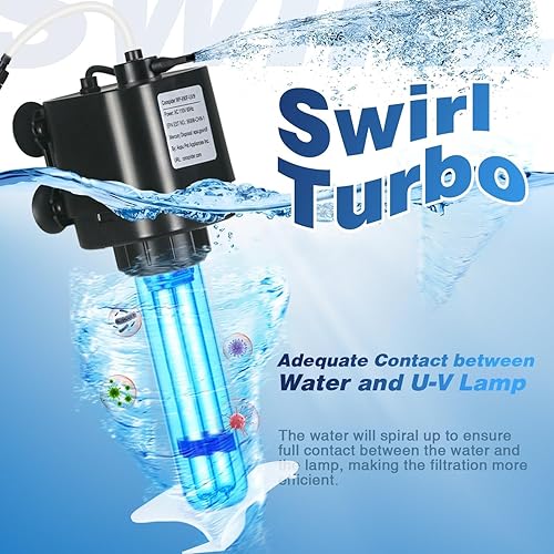 Miniatura 7 de Filtro U-V de acuario para 40-75 galones, 211 GPH Swirl Turbo Design Filtro sumergible interno de tanque de peces de tortuga con temporizador, bomba