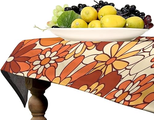 Miniatura 848 de Mantel floral hippie, diseño retro de los años 70, naranja, rosa, azul, floral, bohemio, estampado estético de margaritas, para fiesta, picnic