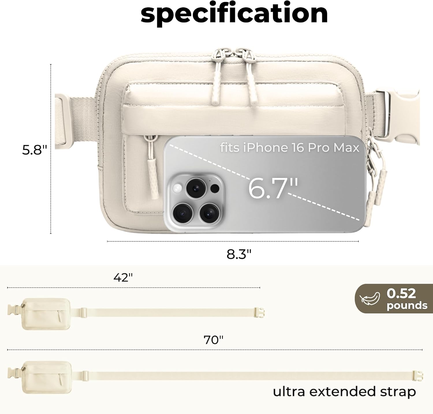 FORZAROCKET Plus Size Fanny Pack | XL Extended Strap 70" | Double Compartment | Women Men Crossbody Sling Bag | Essential-Fit Belt Bag - Image 6