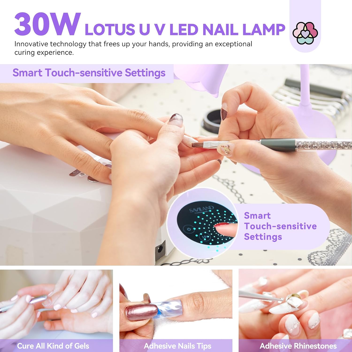 SAVILAND 30W UV Nail Lamp: Gel Lamp for Nail Polish Intellisense Flash Cure Lamp Cordless UV Light for Gel Nail Rechargeable LED Flash Cure Light Quick Drying for Nail Salon Home DIY Manicure