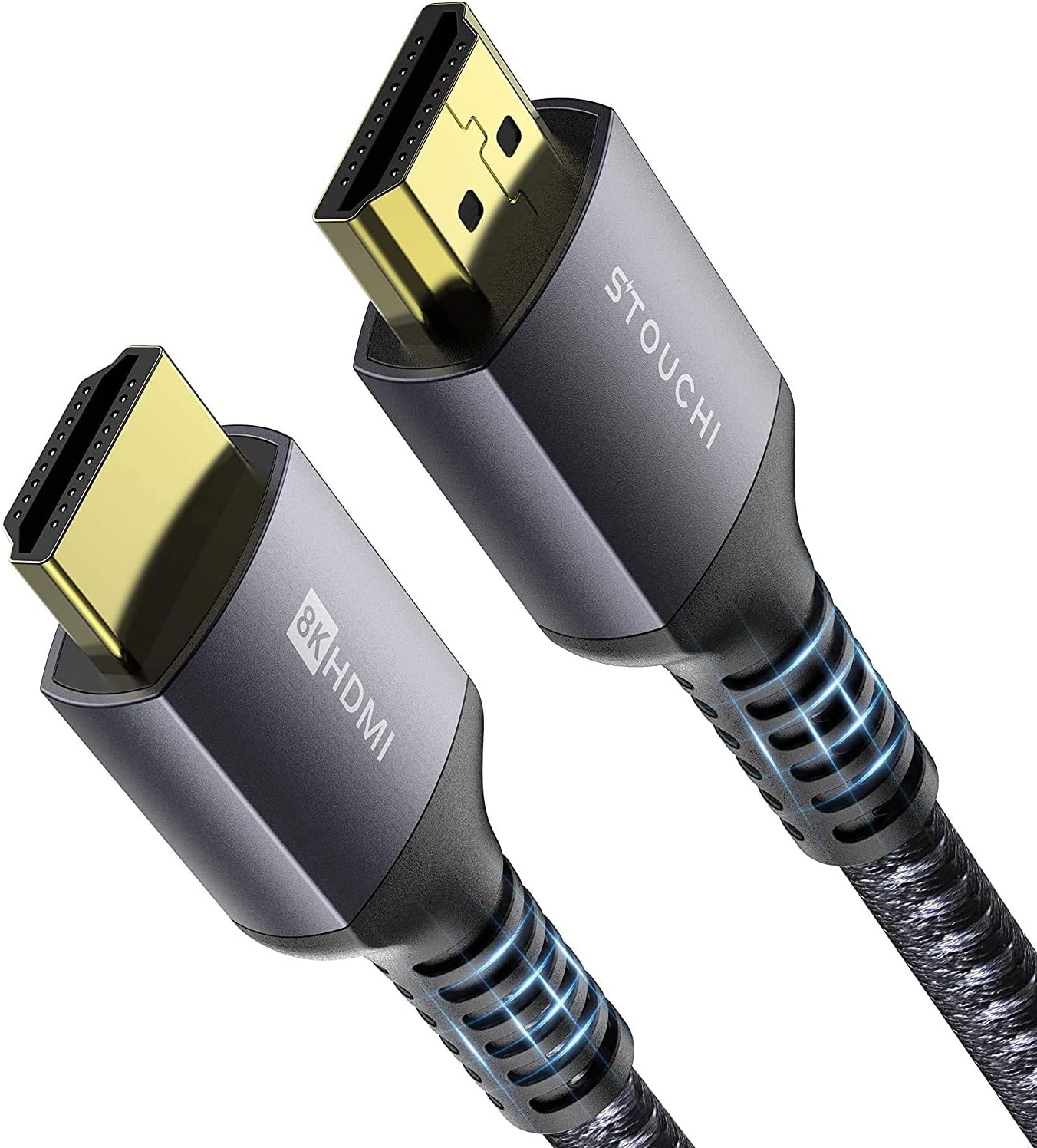 Stouchi HDMI Cable, HDMI 2.1, 48Gbps, Ultra High Speed, 8K@60Hz, 4K@144Hz, 120Hz, Triple Nylon Braided, Aluminum Alloy, HDCP 2.2 & 2.3, Dynamic HDR, UHD, 3D, Gaming Mode, VRR, EARC, ARC, PS5/9, Xbox X/S, Soundbar, Switch, TV, PC, Monitor, etcGlobal Recycled StandardGlobal Recycled StandardGlobal Recycled Standard