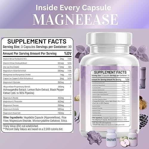 Miniatura 5 de Complejo de magnesio con malato de glicinato de magnesio, L-treonato, taurato, orrotato, zinc, aspartato, manganeso de cobre y complejo de vitamina