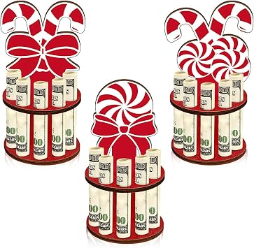 clothmile 3 Pcs Wooden Christmas Money Holder for Cash Gift with 10 Holes Candy Color Money Holder for Placing Money Red and White Money Holder Xmas Table Decorations
