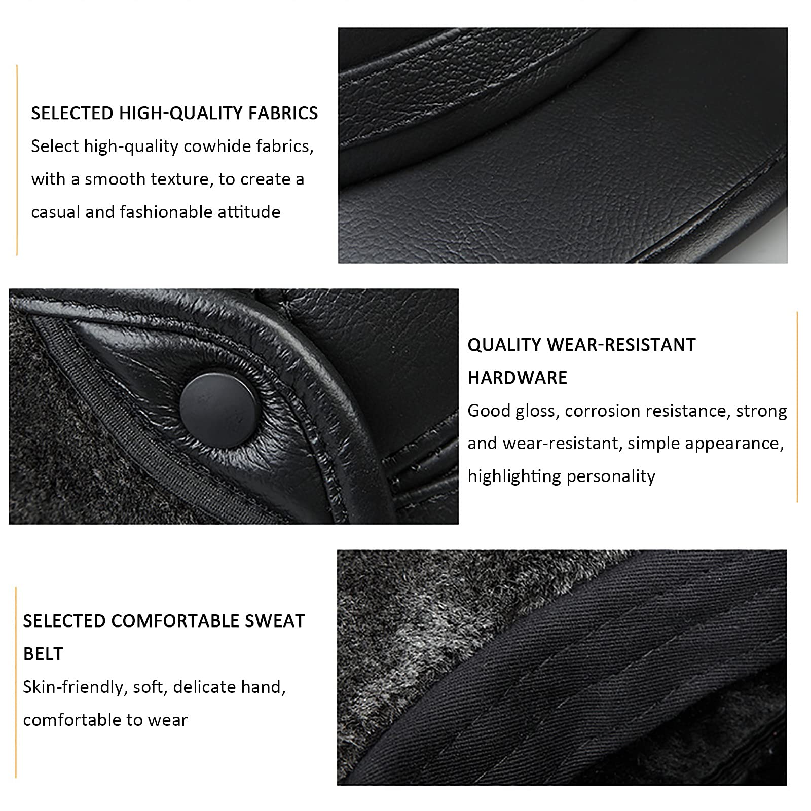 Sombreros de invierno, sombrero bombardero Trooper de cuero para hombre Trapper Hat Faux Fur Bomber Cap con orejeras Invierno para ancianos