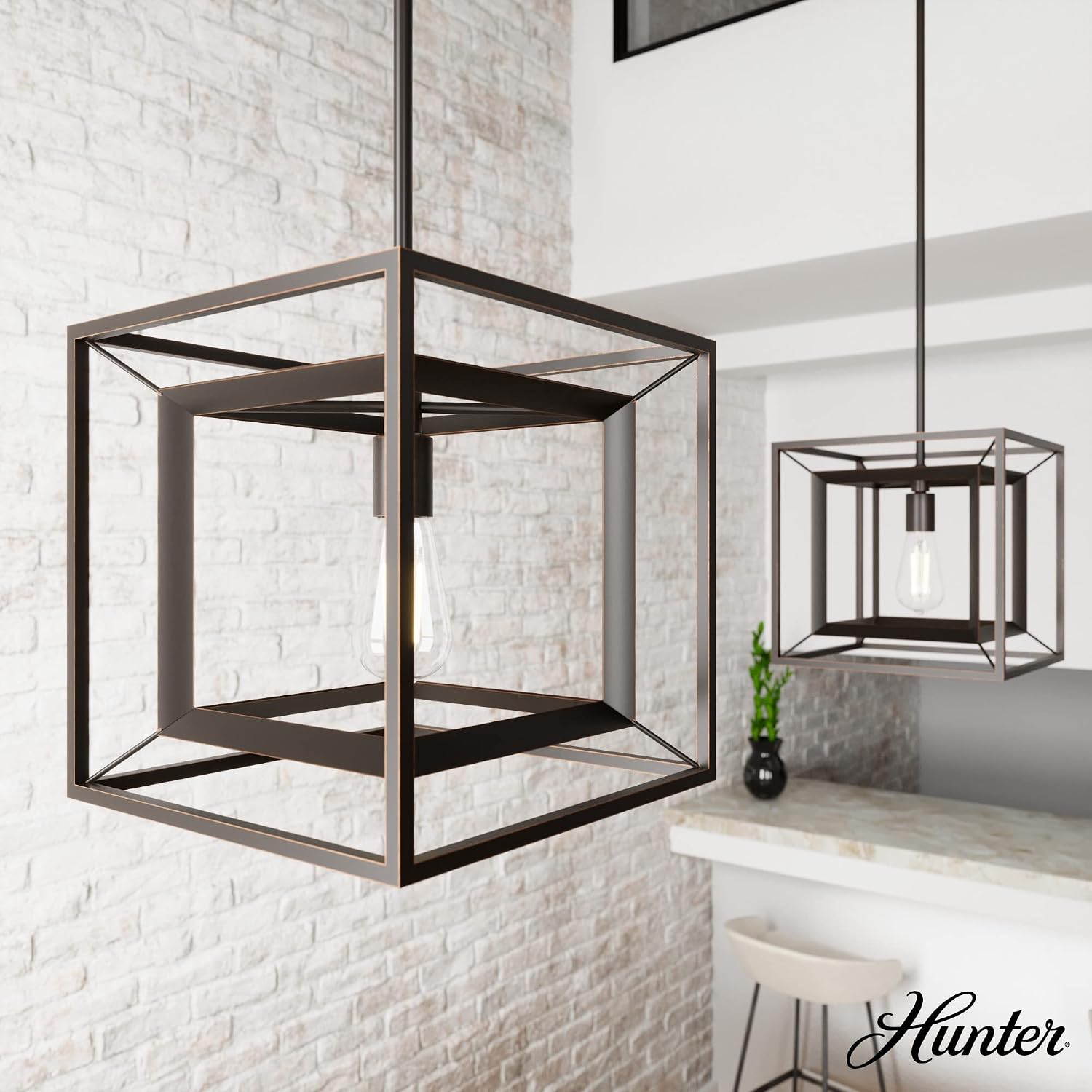 Hunter - Doherty 1-Light Onyx Bengal, Industrial Style, Dimmable, Medium Size Pendant Light for Bedrooms, Kitchens, Dining, Living Rooms - 19407