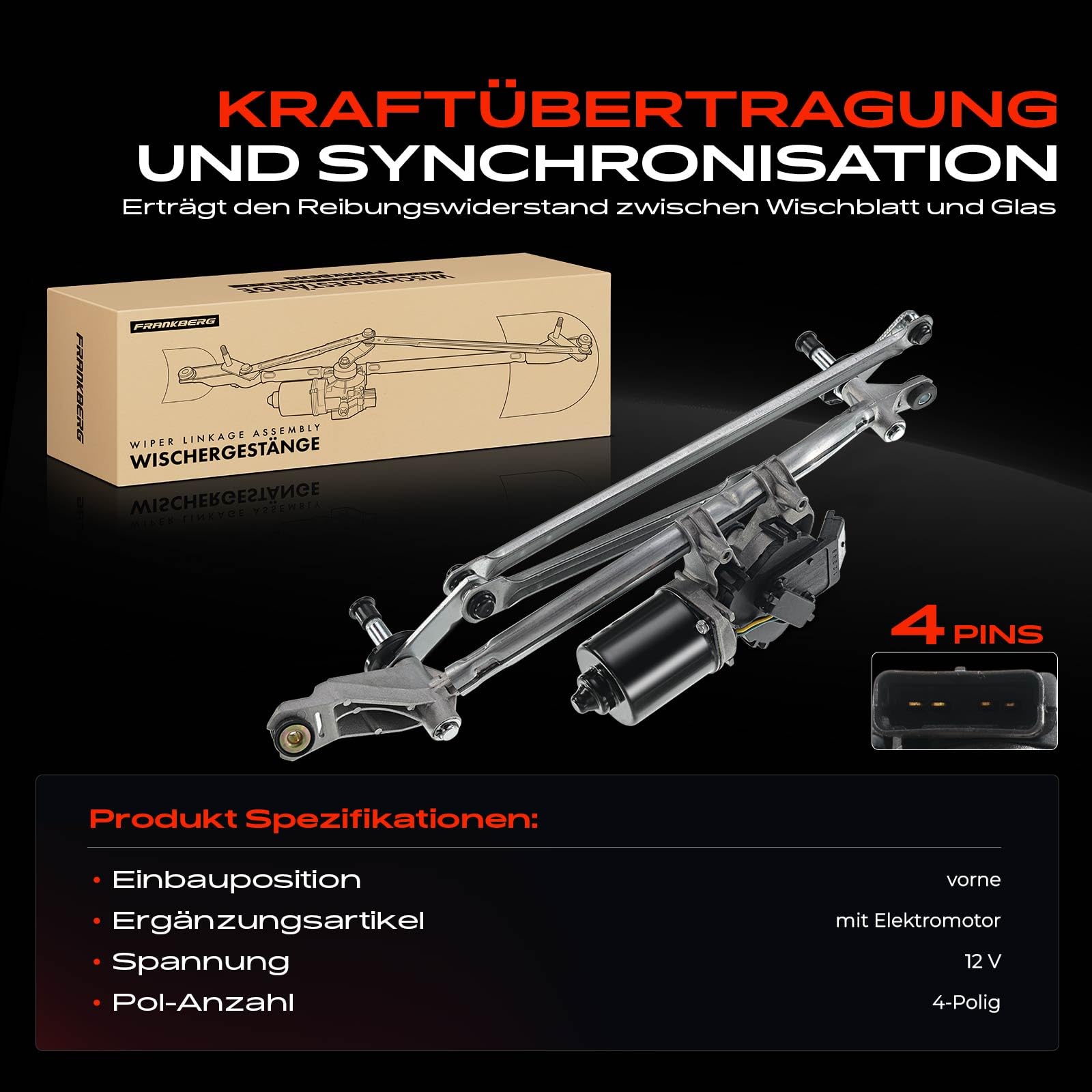 Frankberg Wischergestänge mit Wischermotor Vorne für Qashqai +2 I J10, JJ10 1.5L 1.6L 2.0L 2007-2013 28800JD900