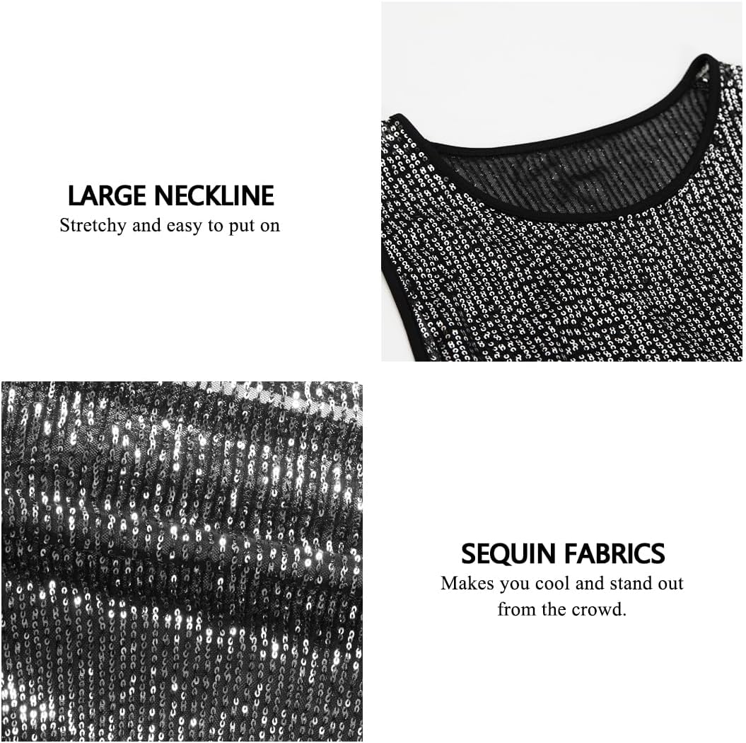 Arjen Kroos Men's Sequin Tank Top Sparkly Metallic Sleeveless T Shirt Party Top - Image 6