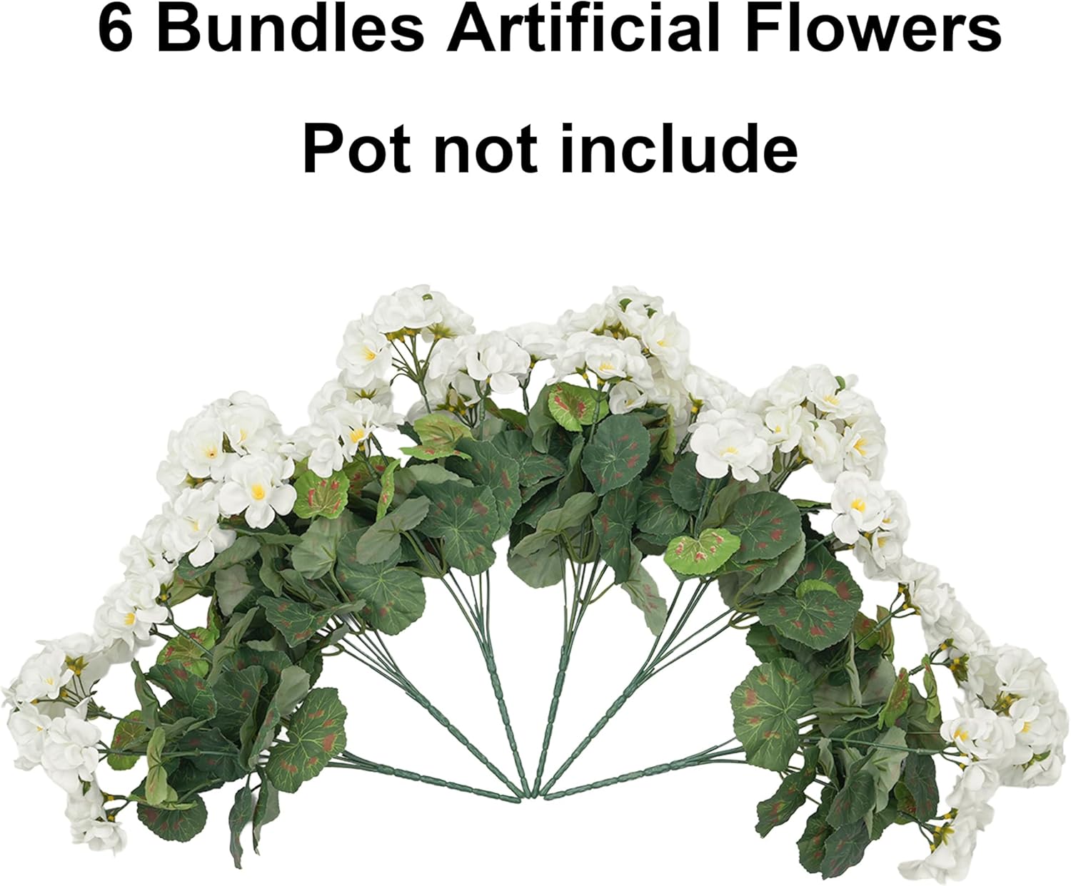 Fake Geraniums Artificial Flowers for Outdoors Outside, 6 Bundles White Silk Geraniums Fake Flowers Plants Realistic UV Resistant Faux Flowers for Outdoor Planters Garden Balcony Yard Porch Indoor