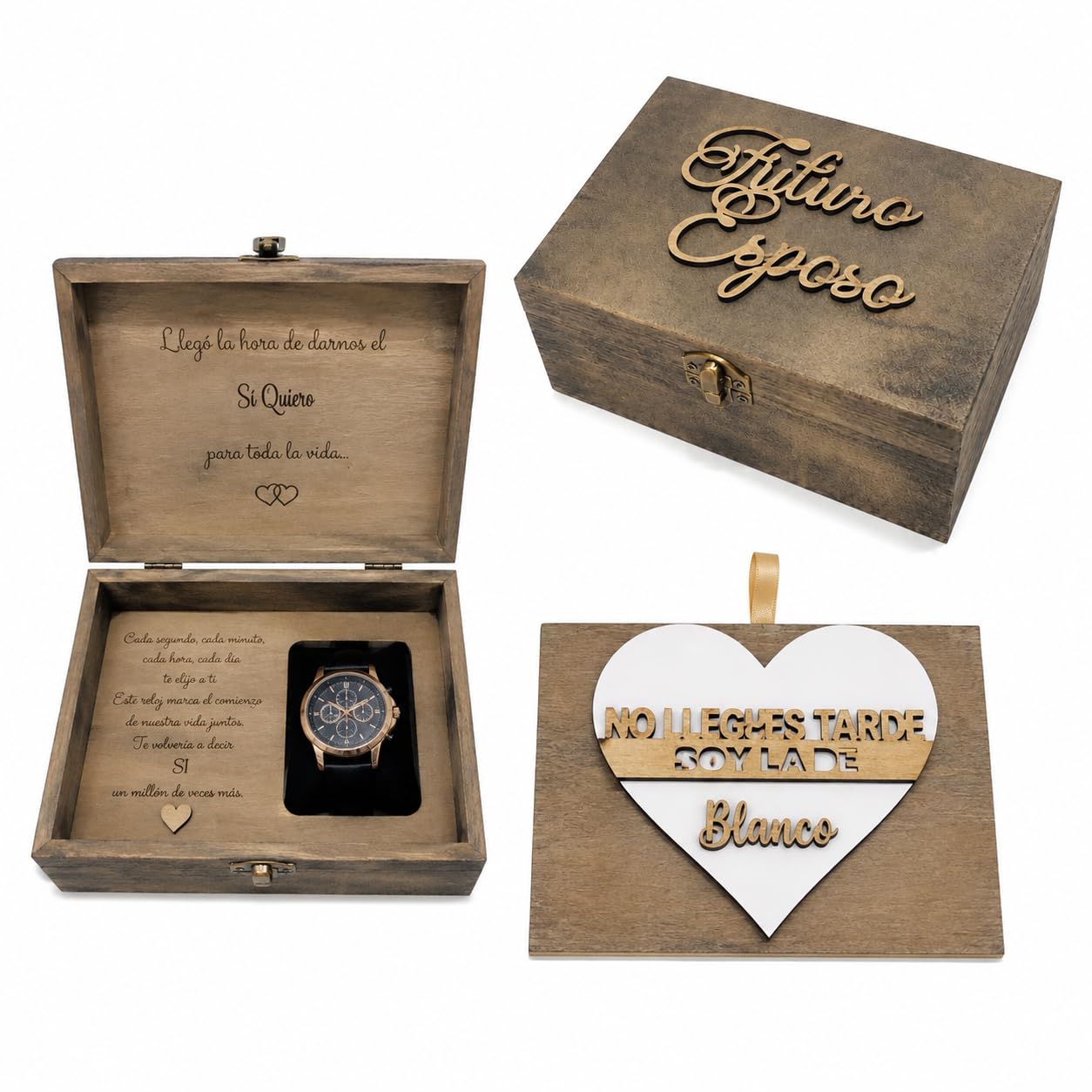 Genérico Caja para reloj vintage con mensaje grabado, regalo para futuro esposo o novio