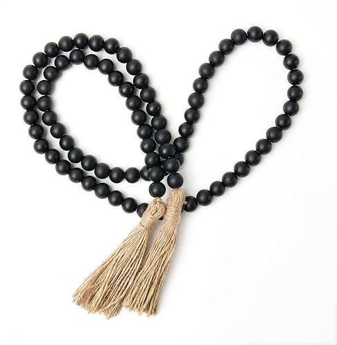 OMISHE Guirnalda de cuentas de madera de 59 pulgadas con borlas, guirnalda de cuentas de madera, decoración de guirnalda de cuentas decorativas,