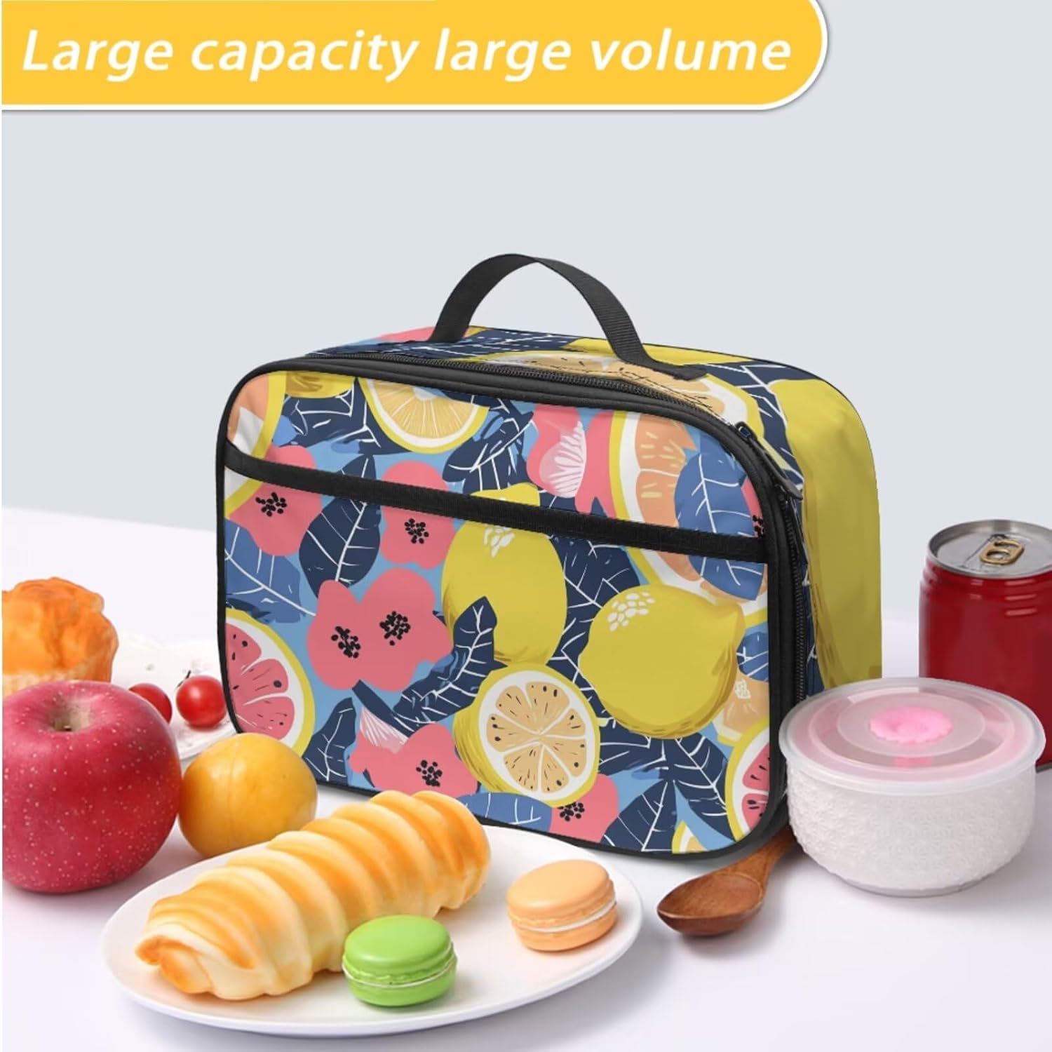 Modysero Lightweight School Backpack Set for Girls Boys Lemon Bookbag Comfy Padded Soft Kids Daypack with Lunch Box