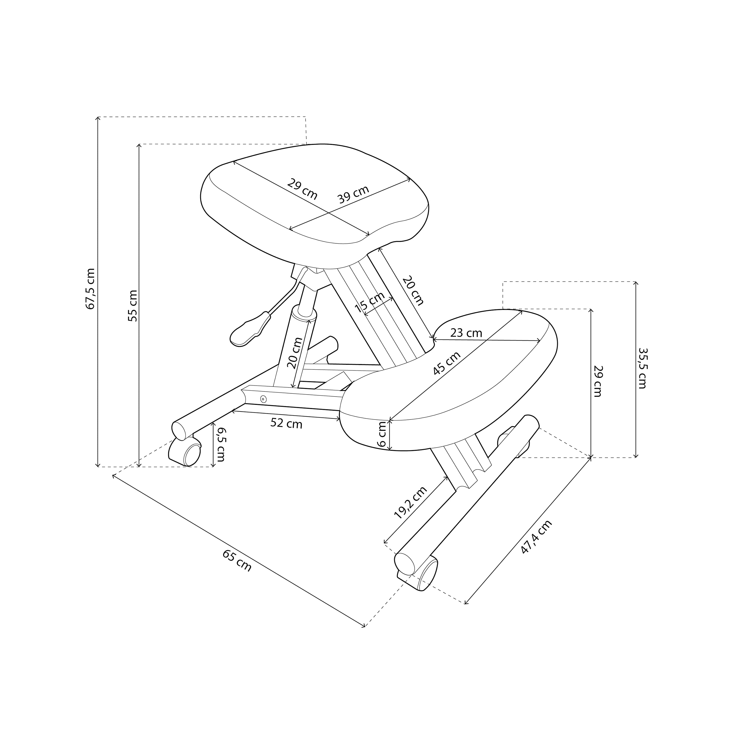 duehome | Silla de Oficina Ergonomica, Silla de Escritorio, Modelo Flip, Acabado en Color Negro y Aluminio, Medidas: 46 cm (Ancho) x 50 cm (Fondo) x 55-65 cm (Alto)