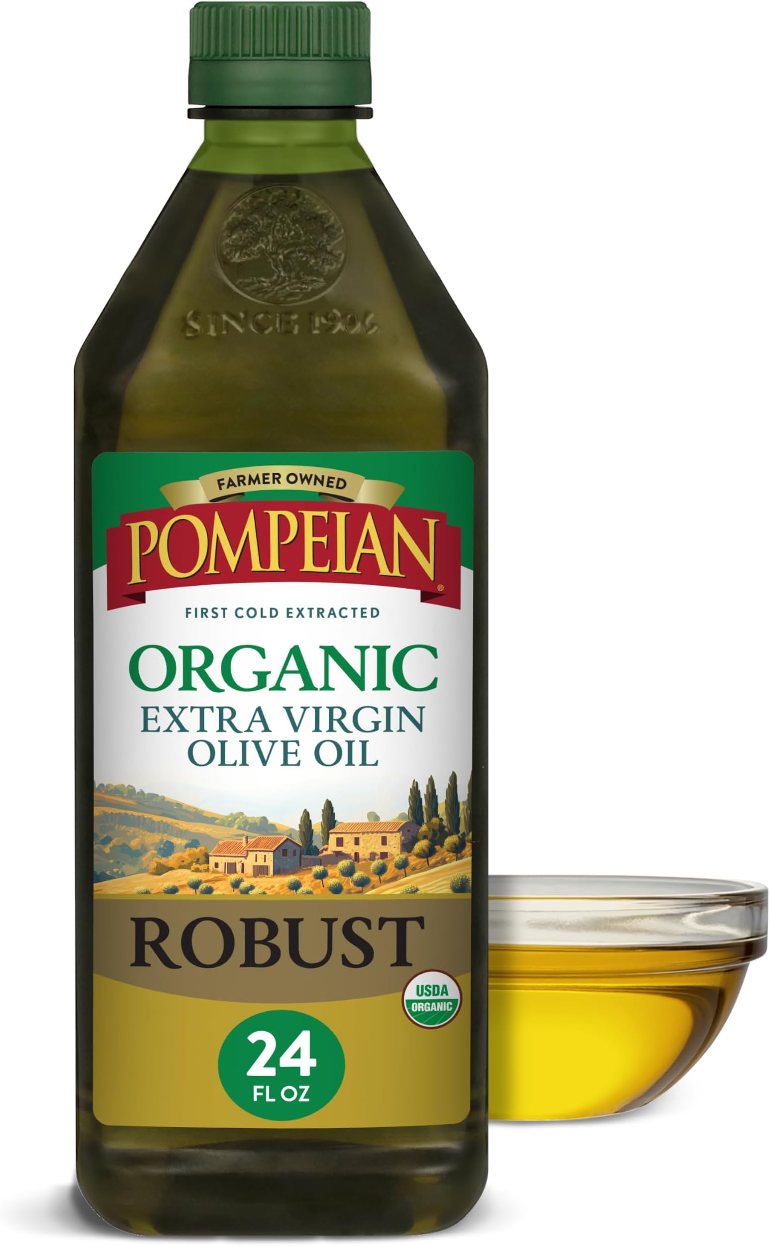 Organic Extra Virgin Olive Oil - 24 Ounce | First Cold Pressed Olive Oil for Cooking - Full-Bodied Taste for Dressings and Marinades