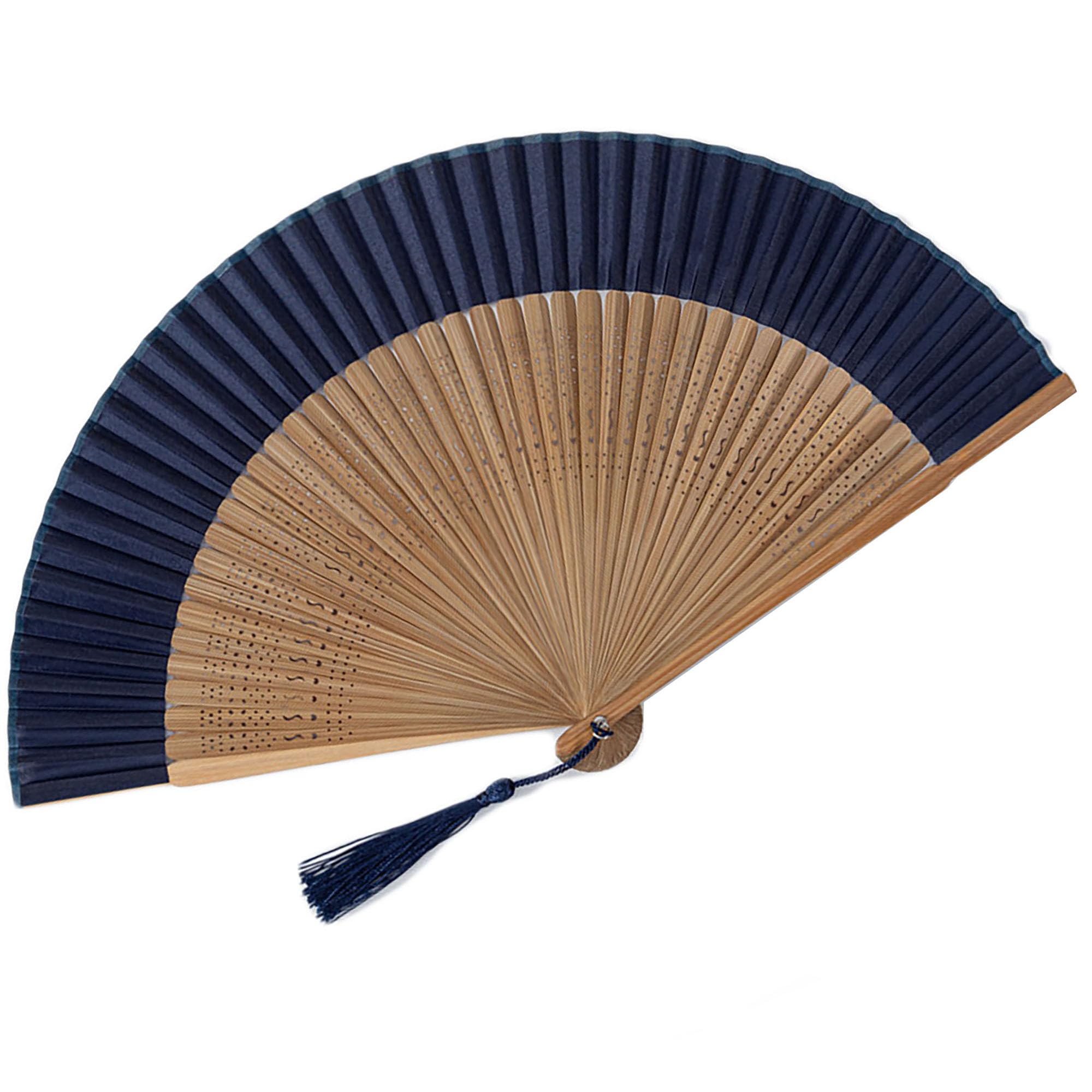GFM® Bamboo Silk Handheld Folding Hand Fan for Summer, Wedding-Dark Navy Blue-(GG-FLSLK-F38A-19-TRVGHNL)