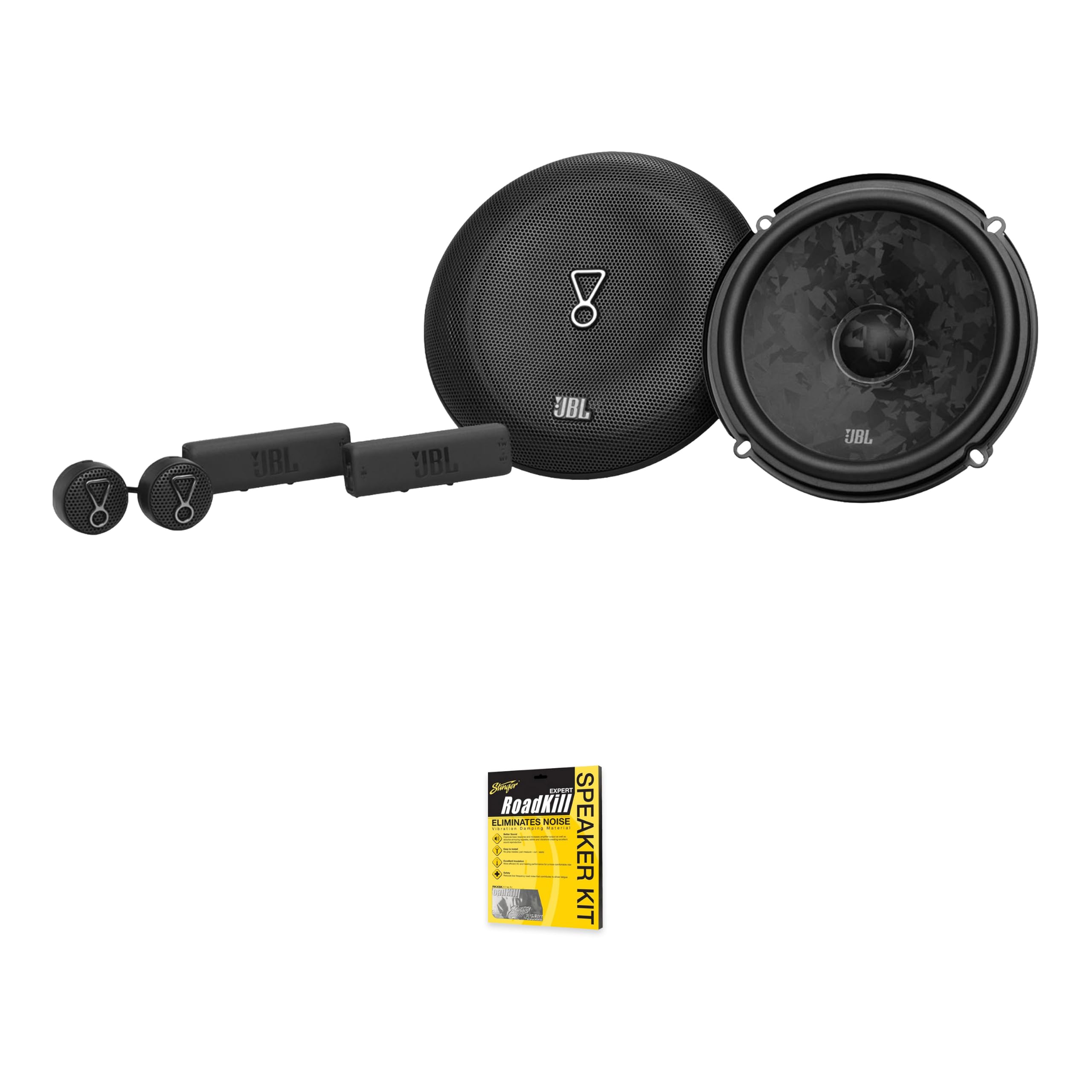 JBL STAGE368C 6.5” 2-Way Component Speaker with Grille with Stinger RKXSK Roadkill Expert Sound Deadening Speaker Kit
