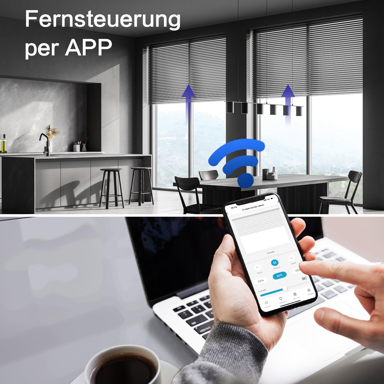 2 Fach Rolladenschalter Smart, WLAN Jalousieschalter mit Prozentuale Steuerung, Kompatibel mit Alexa/Google Home, Benötigt Nullleiter