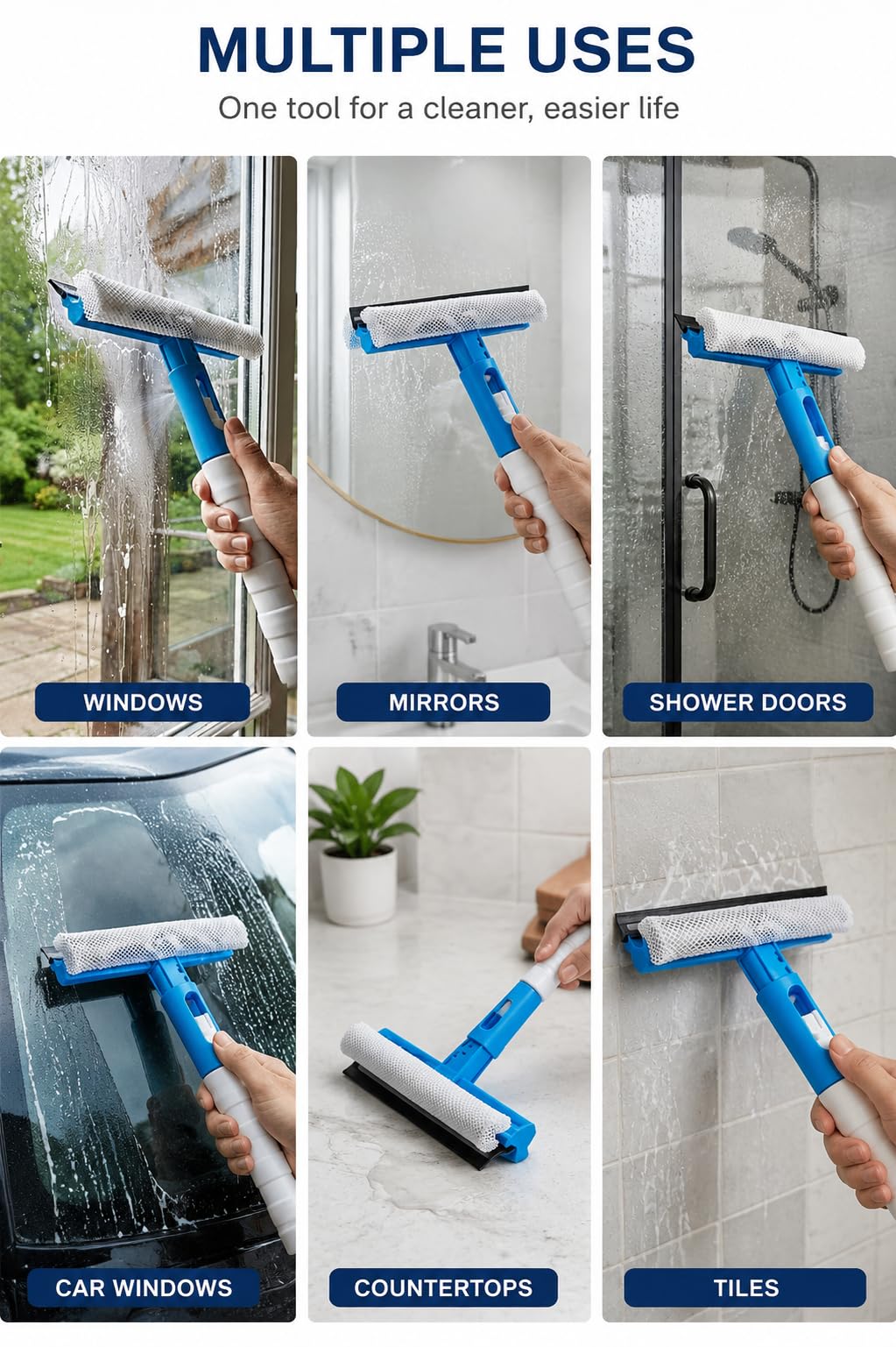 HBD 3 in 1 Multifunctional Double-Sided Wiper & Sprayer Glass Cleaner Tool with Spray Bottle | Window Wiper Squeeze Brush for Tile, Office, Car and Home Window Mirror Glass Cleaning (Multicolor) 1