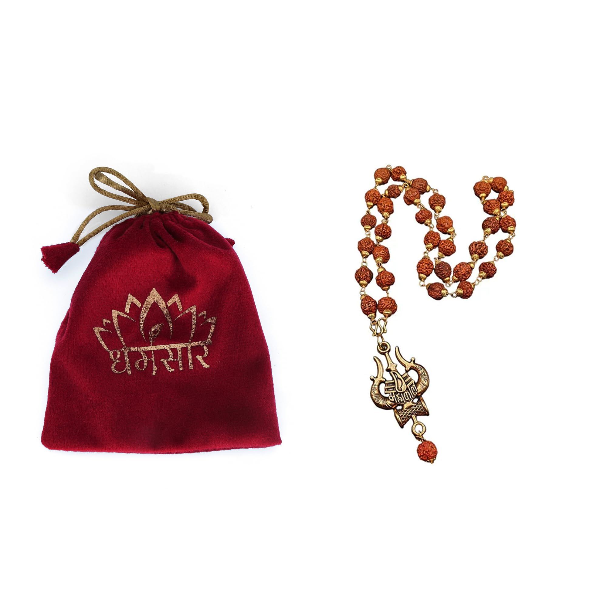 Dharmsaar Mahakal Locket with Rudraksha Mala, Golden Om Trishul Damru Pendant, Original Spiritual Shiva Bholenath Religious chain Locket for men and women (With Rudraksha Mala)