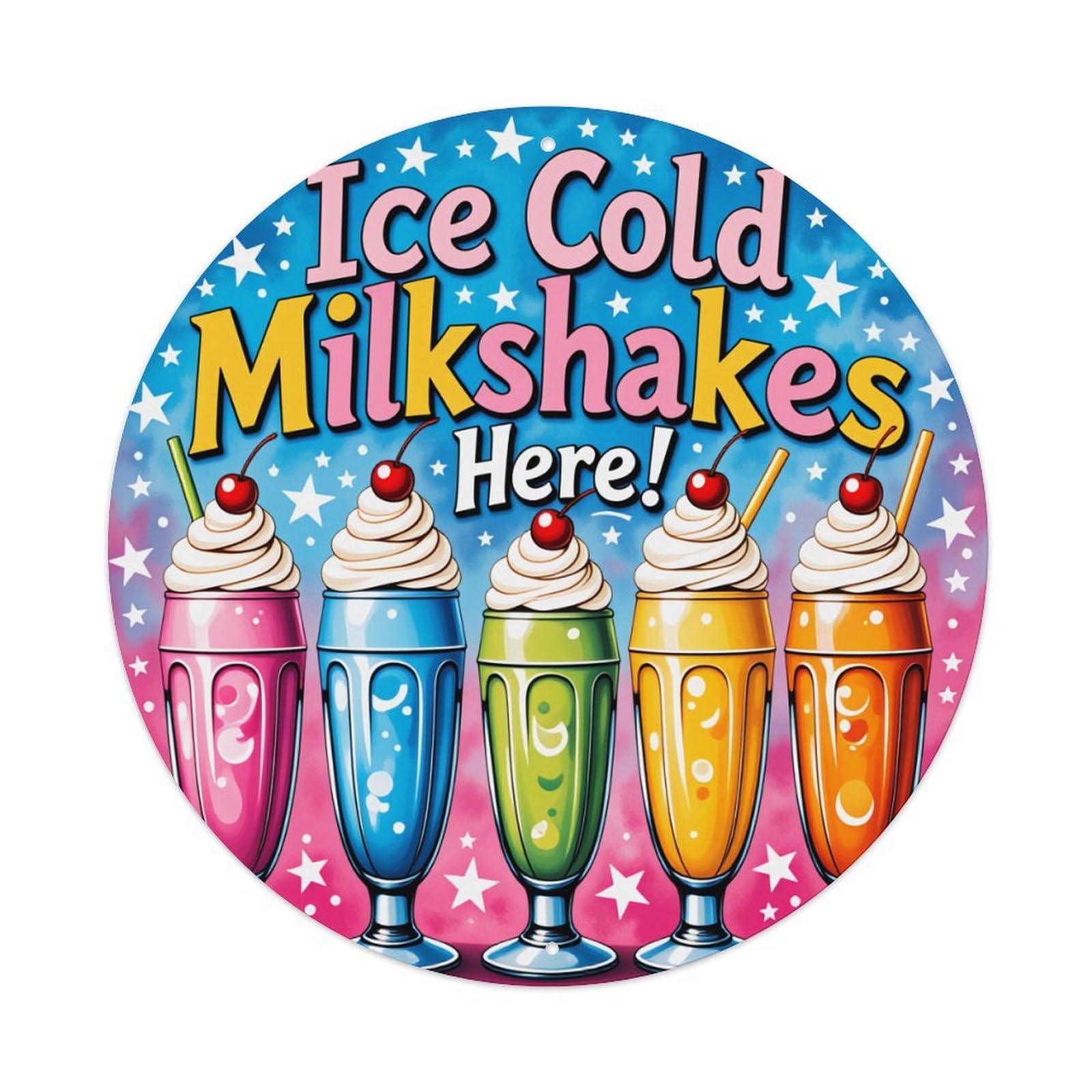 Colorful Milkshakes With Whipped Cream And Cherries Metal Tin Sign Vintage Garden Bedroom Cafe Bar Man Cave Home Wall Decor Metal Poster 8x8 inches