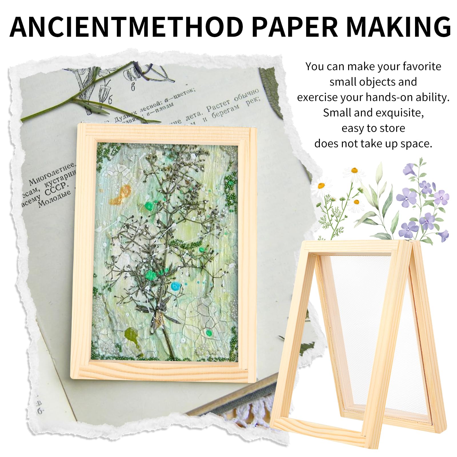 Qianyu Marco de madera A6, 18 x 13 cm, para manualidades, herramientas de tamizado, fabricación de papel de madera, flores secas, marco de madera para arte de papel, manualidades, manualidades