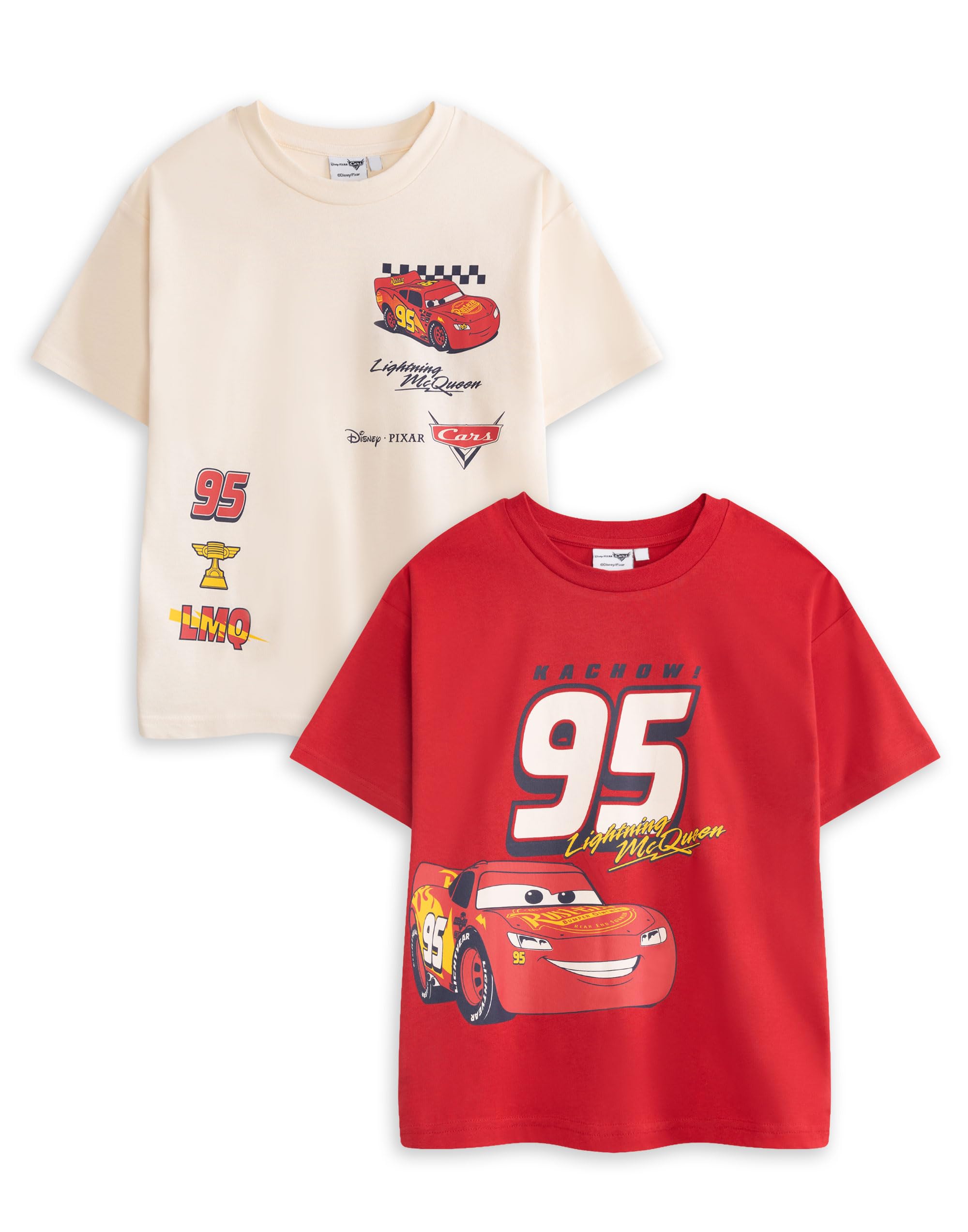 Disney Cars Lightning McQueen Boys Red Graphic Tee | Multi-Pack of 2 Short Sleeve T-Shirts | Cartoon Character Print Top | Kids Crew Neck Tee | Cars Merch - 9-10 Years