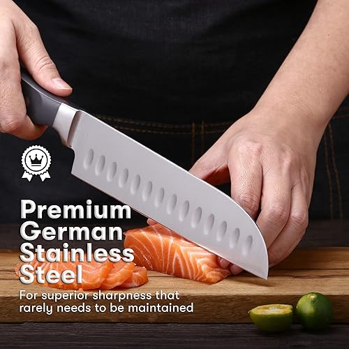 Miniatura 8 de Juego de 19 cuchillos de cocina de alta calidad con bloque de madera  cuchillería de acero inoxidable alemán Master Maison con afilador de cuchillos