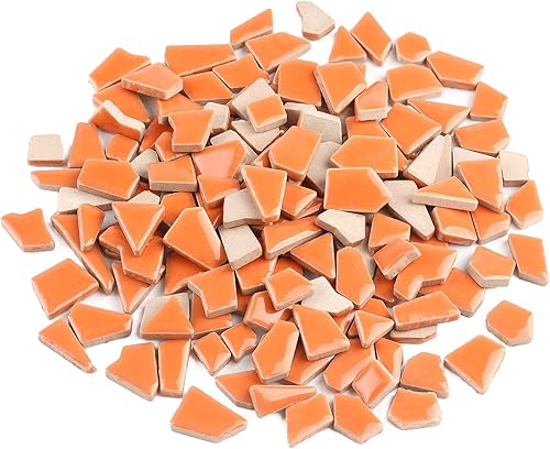 Youway Style Azulejos de mosaico de cerámica naranja para manualidades a granel,Baldosas de cerámica rotas de 7.05 oz para manualidades,Suministros