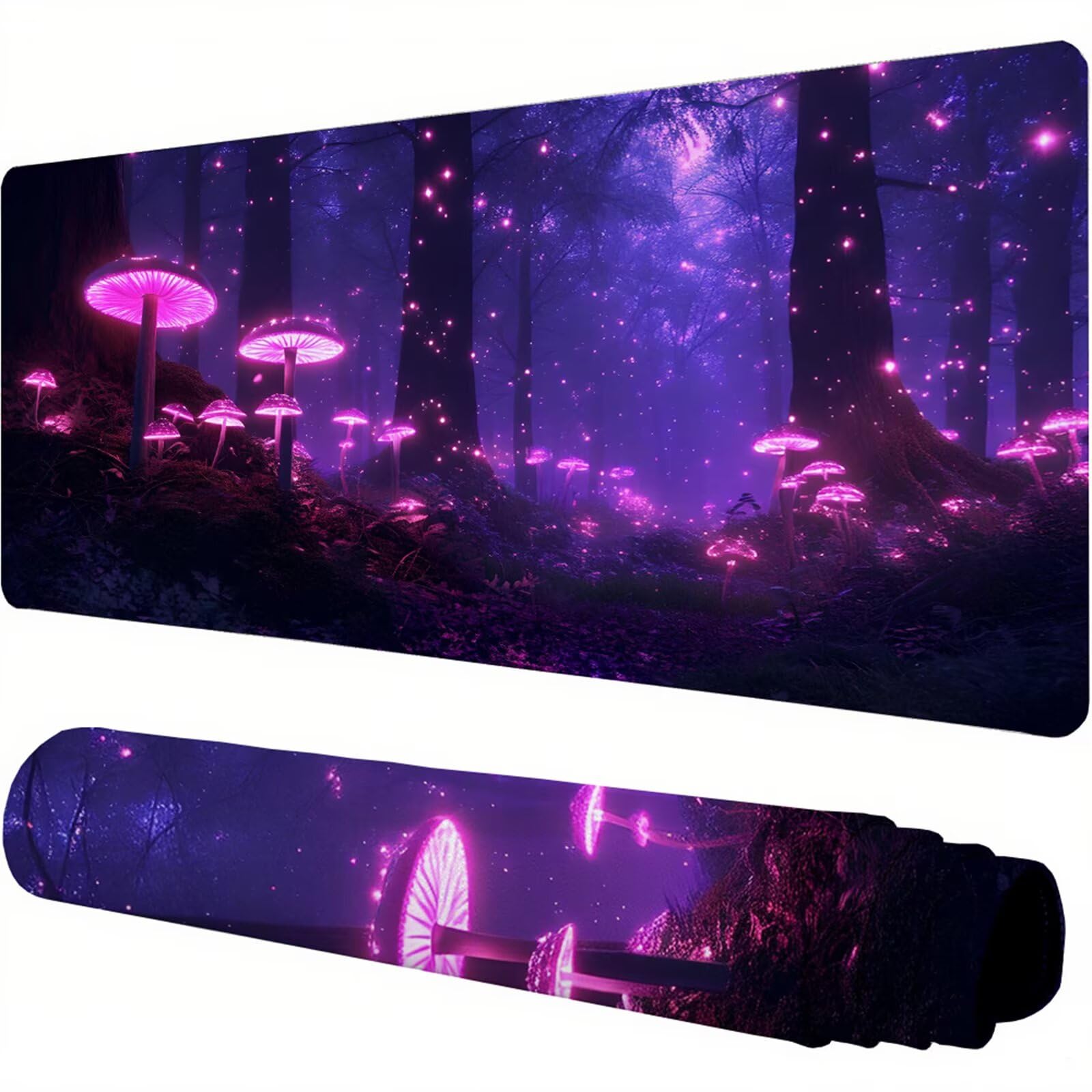 Fioletowa podkładka pod mysz XXL 1500 x 800 x 3 mm las pod biurko akcesoria antypoślizgowa gumowa podstawa i zszyte krawędzie podkładka pod mysz dla graczy do dekoracji biura dekoracyjnego, prezenty