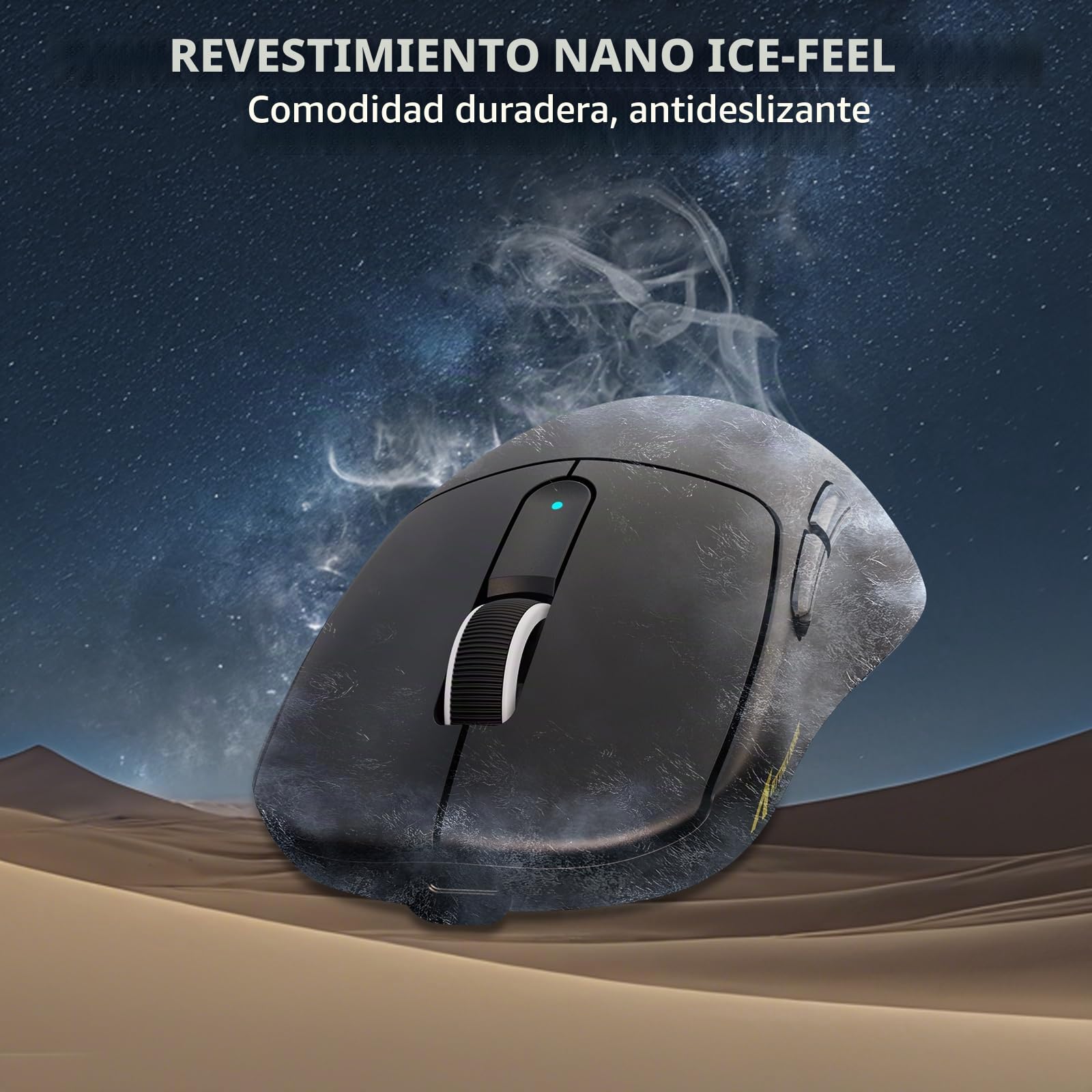 ATTACK SHARK V5 Ratón Inalámbrico para Juegos de 8KHz, 53G Superligero,Sensor PixArt PAW3950MAX, MCU Nordic 52840,Bluetooth/2.4 G/USB-C,Cable en Espiral, 42KDPI,Revestimiento Ice-Feel (Negro)