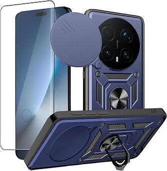 Case for Honor Magic 8 Pro Phone Case with Tempered Glass Screen Protector,Dropproof Cell Phone Cover with Kickstand & Slide -Blue