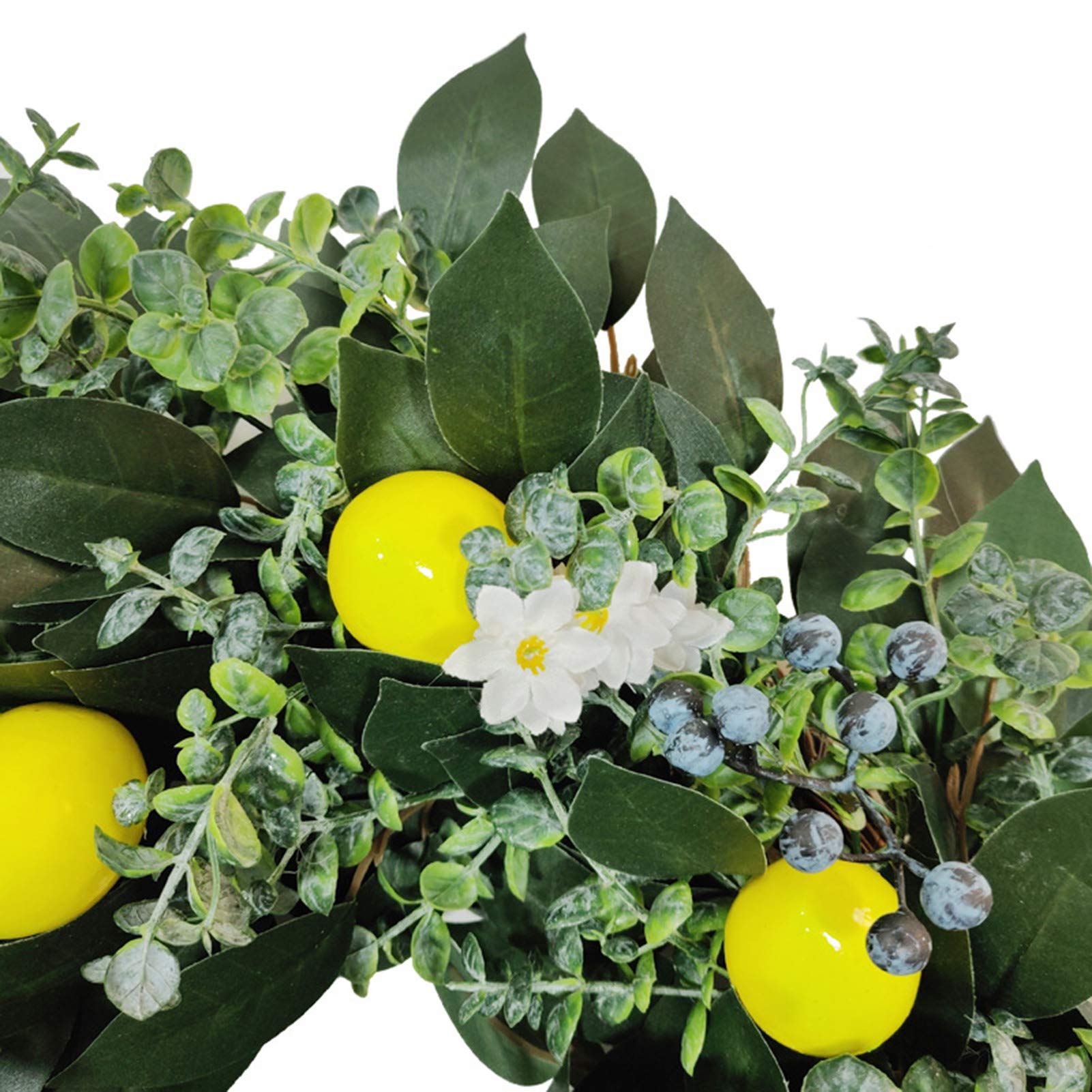 LIU- Künstlicher Zitronenkranz Verziert Mit Blaubeerbeeren Handgemachte Frühling Und Sommer Fruchtkranz Für Home Bauernhaus Vordertür Wanddekor