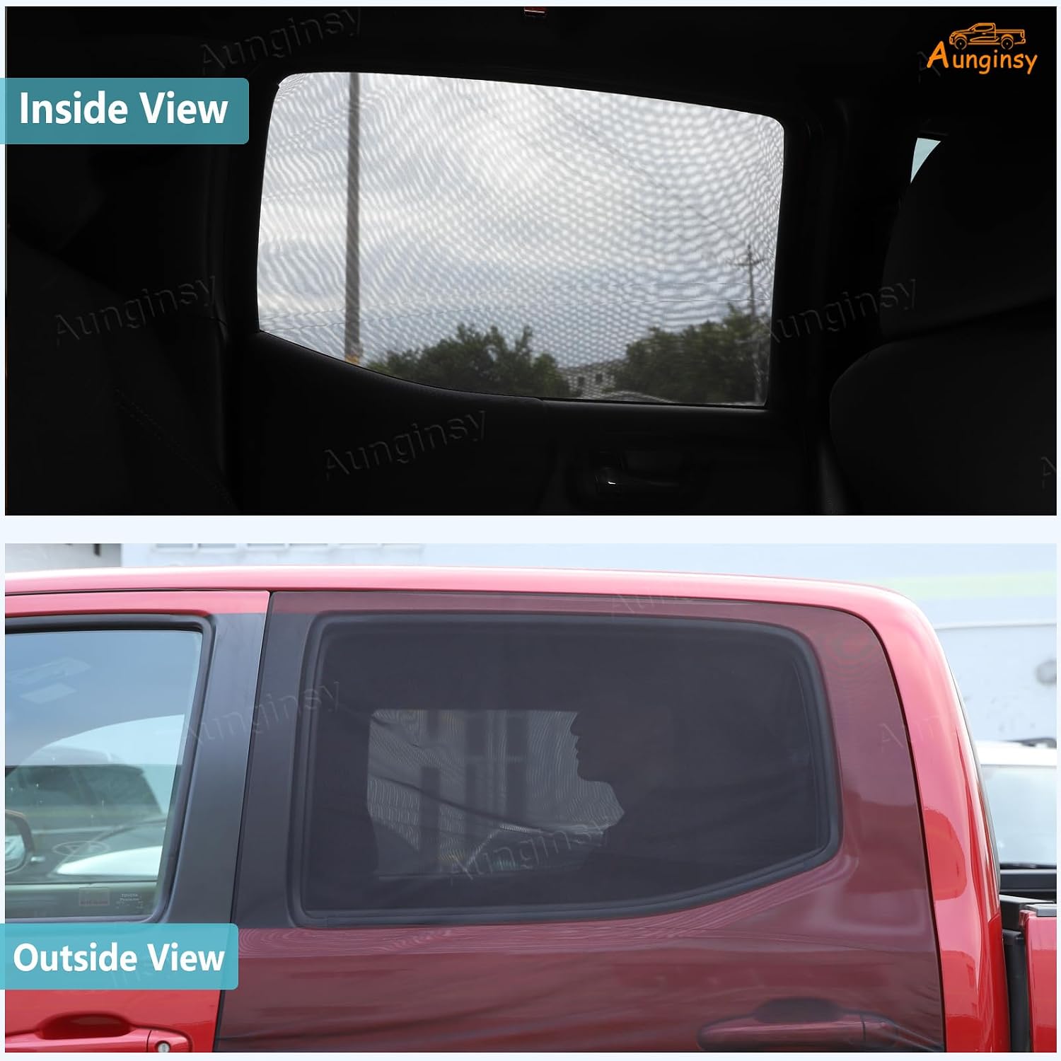 Aunginsy Rear Window Sun Shade Compatible with Toyota Tacoma 2016-2023 Car Rear Side Window Shades Elasticized Shade Breathable Mesh Window Screens Privacy Protection, Anti-UV for Baby/Pets/Camping
