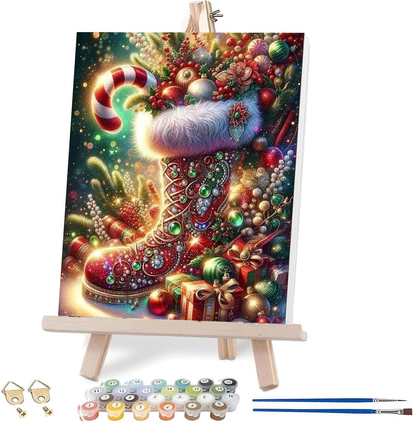 Jakener Paint By Number-25Christmas-2 Christmas Paint By Numbers Kit For Adults Beginner With Frame,Boot Easy Adult Paint By Number Kits On Canvas Diy Painting For Beginners Art By Numbers For Home Wall Decor 10X12 Inch