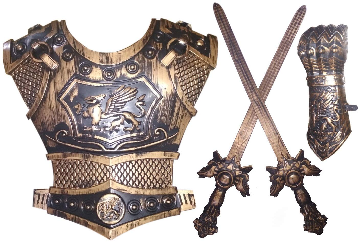 IndusBay® Bahubali Style Warrior Soldier Armor Set - 1 Armor Vest, 2 Kings Swords, 1 Hand Armor