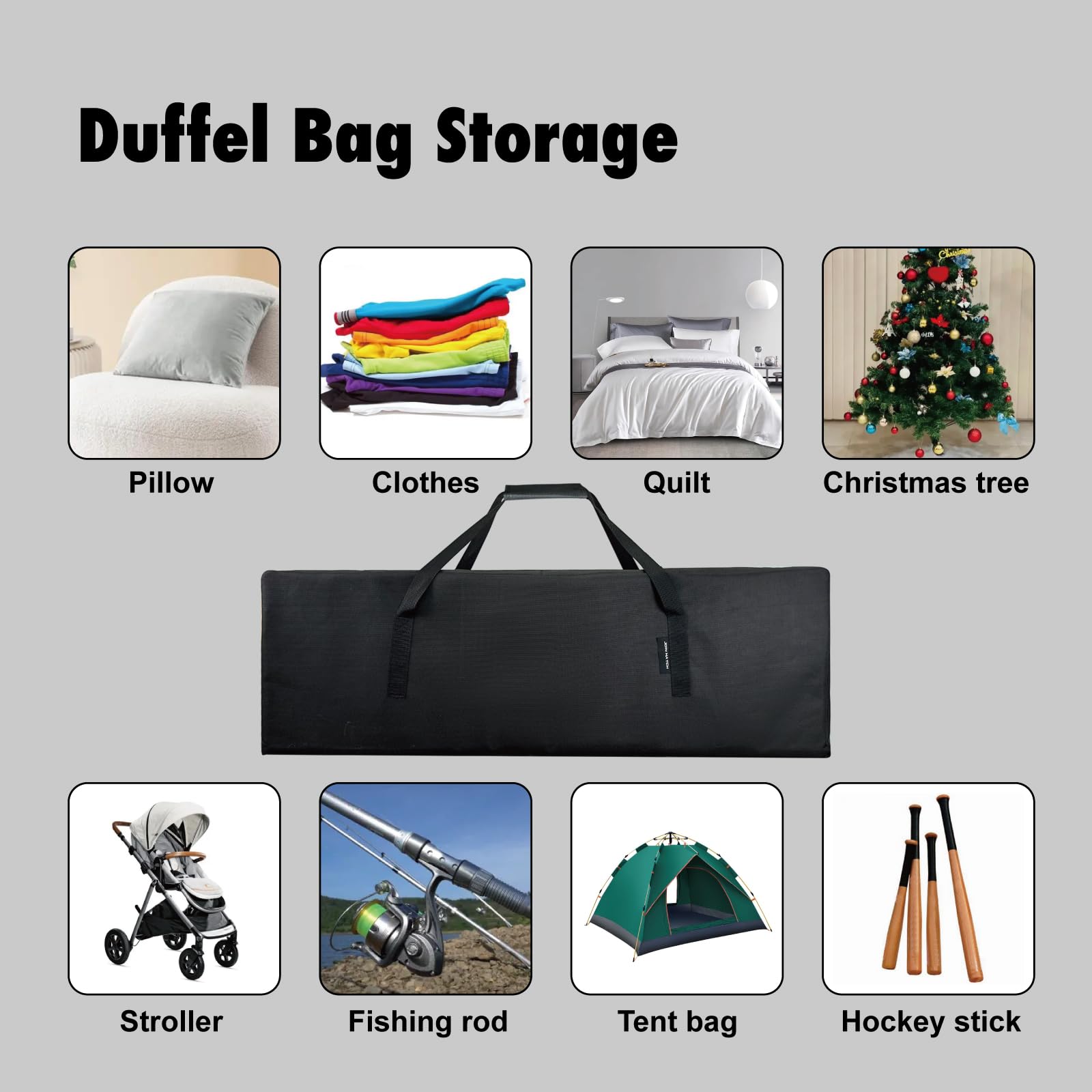 Grande borsone da viaggio, borsa sportiva grande con cerniera, robusta e resistente all'acqua, realizzata in resistente tessuto Oxford 600D per campeggio ed escursionismo., nero, 60inch