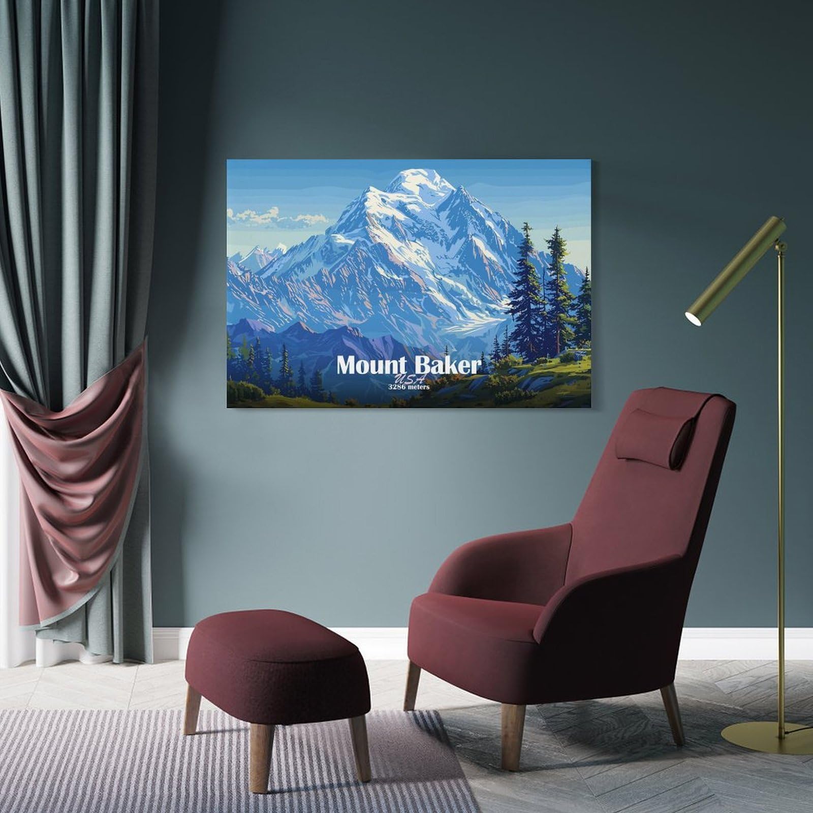 Junmoney Mount Baker Landscape Room Decor Wall Art, 20x30inch(50x75cm), for Gallery Wall Decor And Room Displays, Decorative Artwork with Flexible Styling