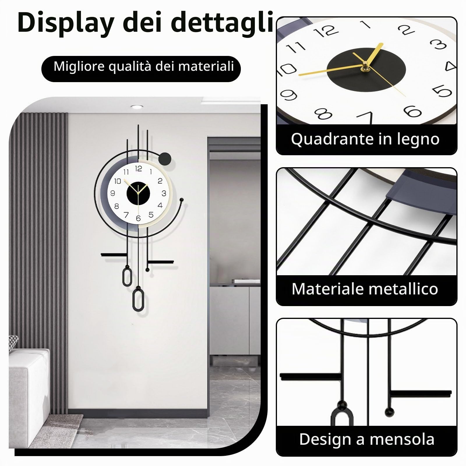 Moderno Orologio da Parete, Creatività Decorativo Orologi da Muro, Grande Silenzioso Orologio da Parete con Tavolo Portaoggetti, Moda Art per Soggiorno Camera da Letto Ufficio Cucina
