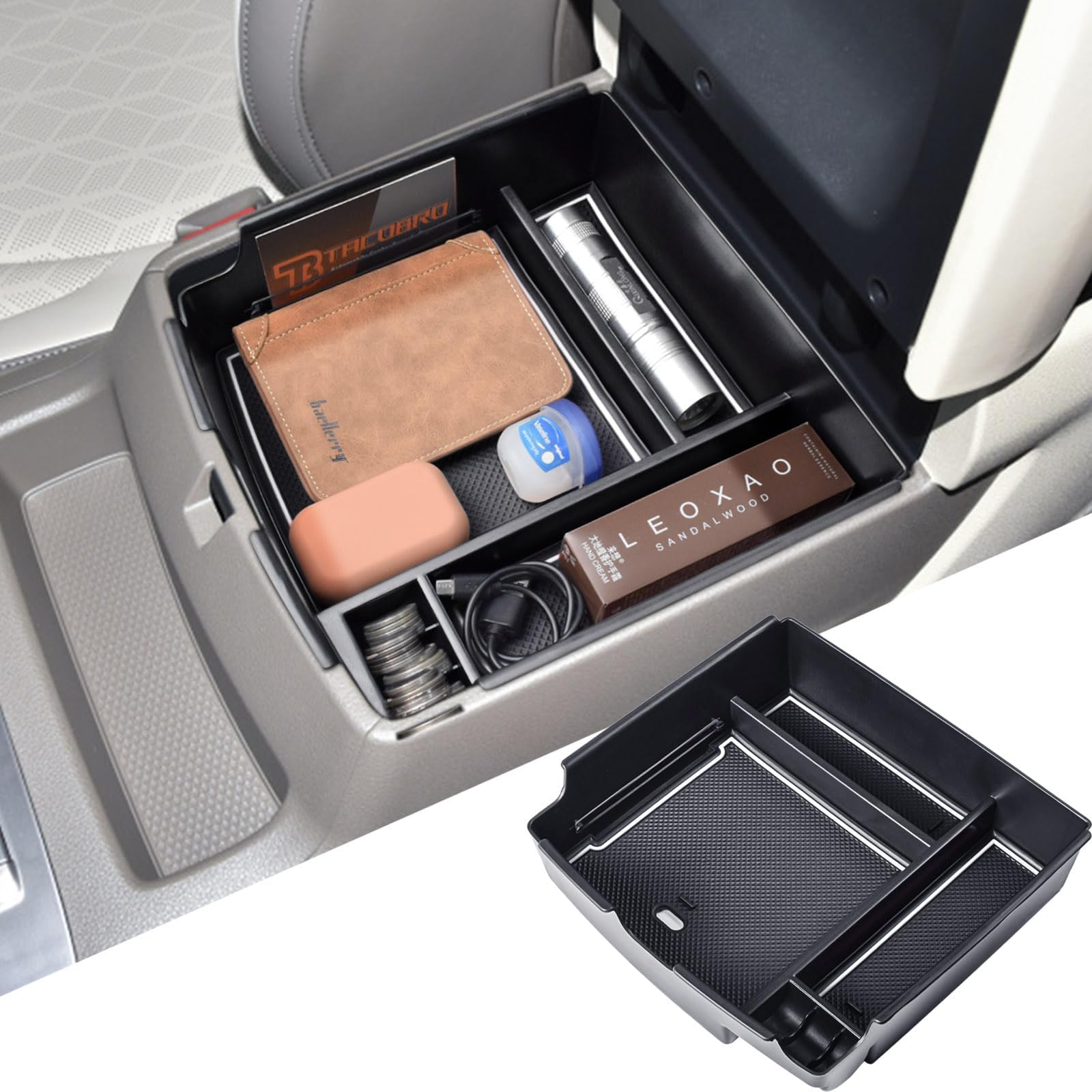 TACORBO Center Console Tray Compatible with Kia Carnival 2026 2025 2024 2023 2022 Accessories Insert Tray, KA4 MPV Armrest Secondary Storage Box, White Trim