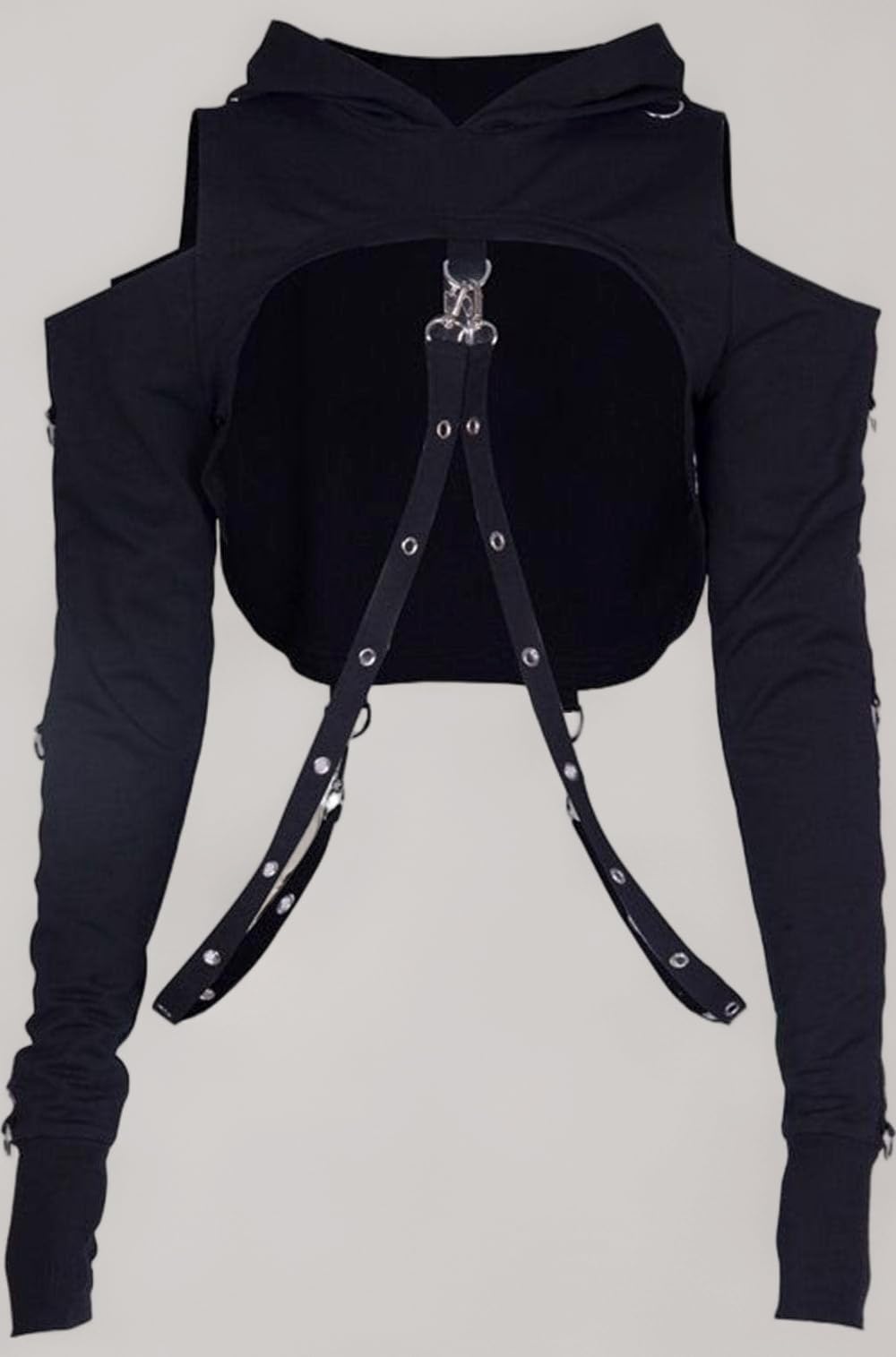 Gothic Hooded Crop Top Pullover Black Versatile For Travel Festivals Ladies Small | Womens Clothing | Sweats & Hoodies