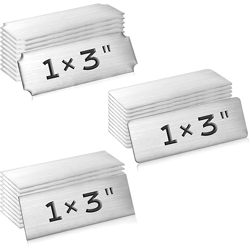 Therwen 30 Pcs Name Plates Laser Engraved Brushed Stainless Steel Plate Personalized Plaque Blank Custom Name Tag Frame Label with Adhesive Backing(Silver Multi Shape,1''x 3'')