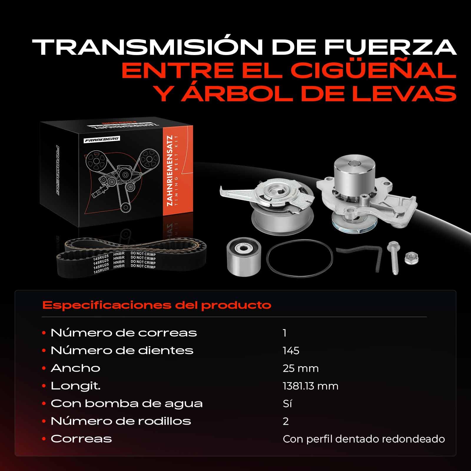 Frankberg Kit de correa de distribución con bomba de agua diésel | Compatible con: A1 Sportback 8XA 8XF, Polo 6C1 6R1, Ibiza IV Sportcoupé 6J1 6P5, Ibiza IV ST 6J8 6P8, Fabia III NJ3