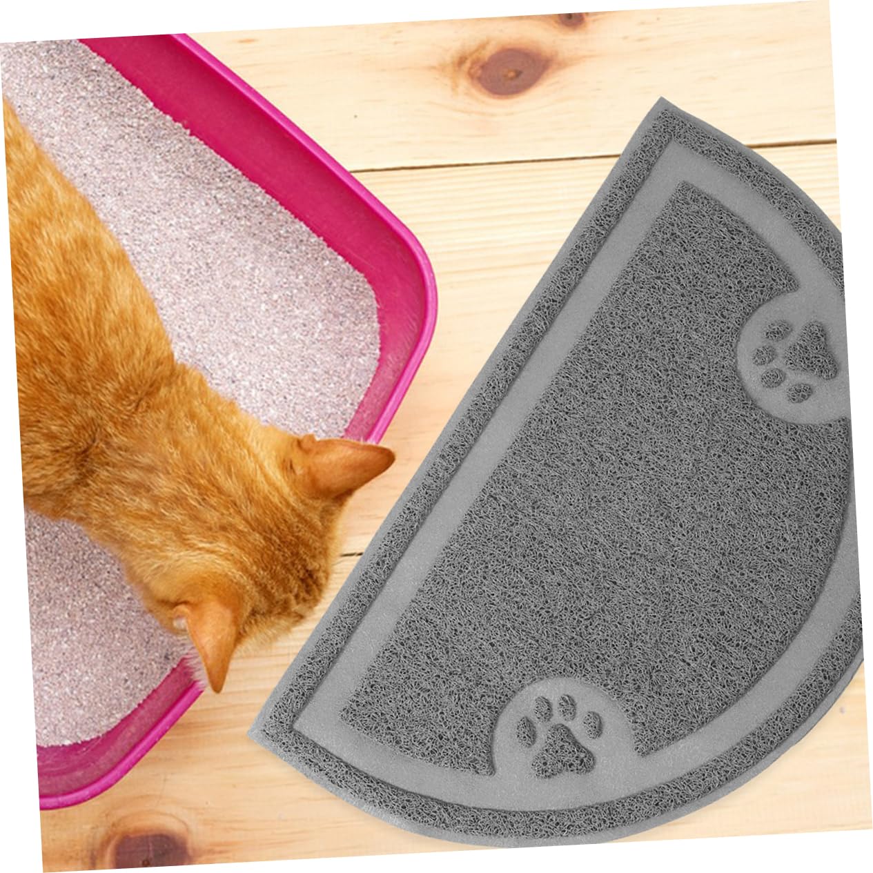 Toddmomy 2 Stück Katzenstreumatte Teilig PVC Rutschfest Große Katzenklo Unterlage für Verschiedene Katzentoiletten Verhindert Streuverschmutzung mit Halbrunden Ecken