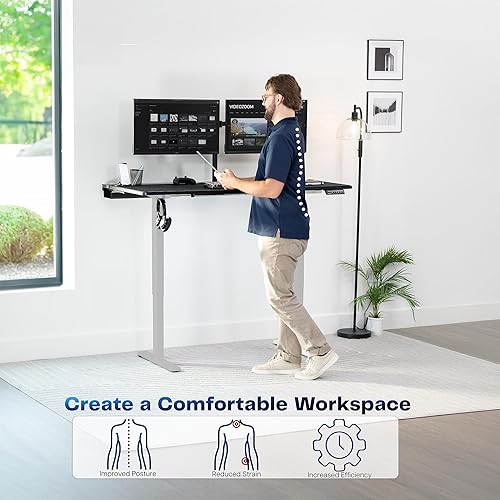 Miniatura 4 de VIVO DESK-KIT-1G6-P3B - Escritorio eléctrico para juegos ajustable de pie de 60 x 30 pulgadas con bandejas de cables ocultas, alfombrilla de mouse