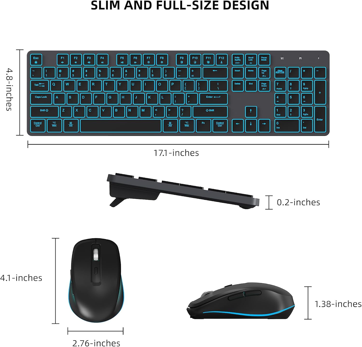 Quiet Wireless Keyboard and Mouse Backlit, Rechargeable Silent Flat Keyboard Mouse Combo, Jiggle Mouse, 2.4GHz Cordless Slim Keyboard Mouse for Mac, Windows, PC Computer, Laptop, Desktop (Space Gray)