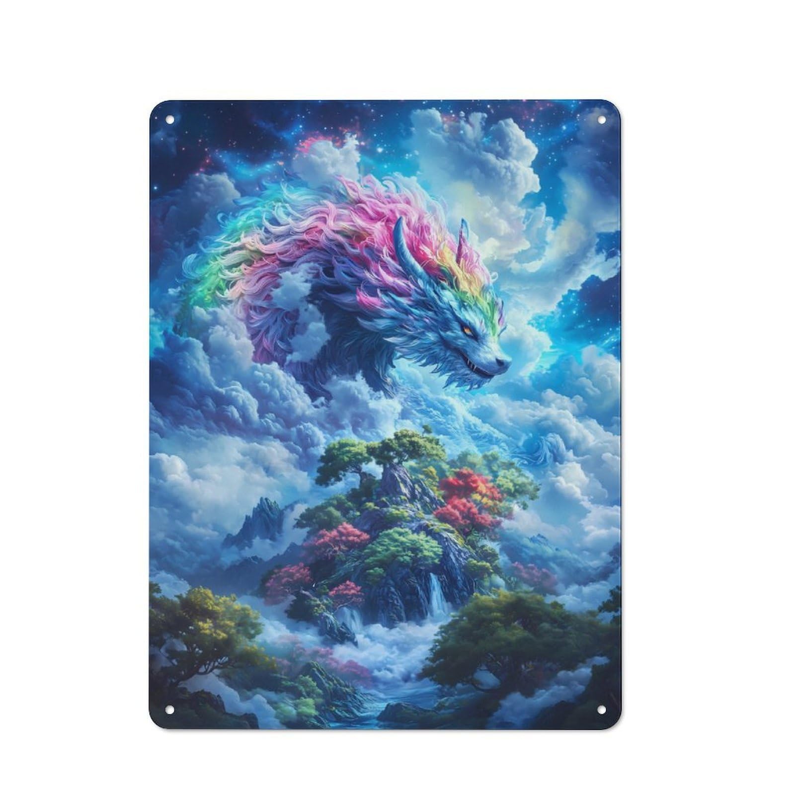 Junmoney Rainbow Wolf In The Clouds Retro Metal Plaque 40X30cm For Bar Or Restaurant, Suited To Restaurant Interior Fans
