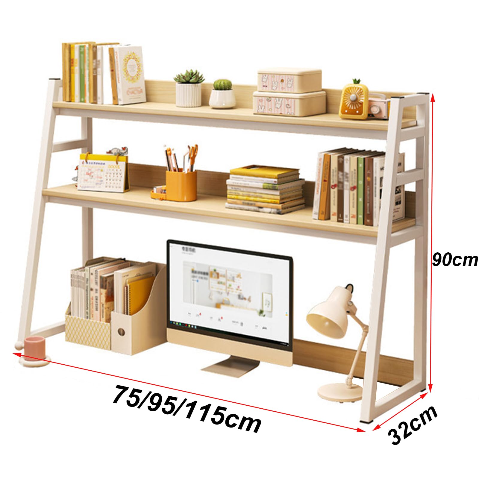 Estantería de escritorio de tres capas, estante de almacenamiento de escritorio de diseño trapezoidal, estantería de mesa de metal multifuncional, Dormitorio, habitación y escritorio (A, 95cm)
